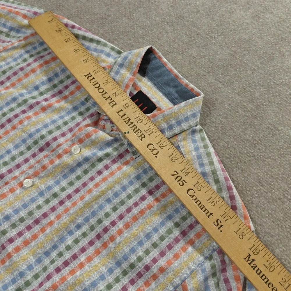 Linea Uomo Button Up Shirt Mens XL Paisley Mutil Color Stripe Long Sleeve Collar
